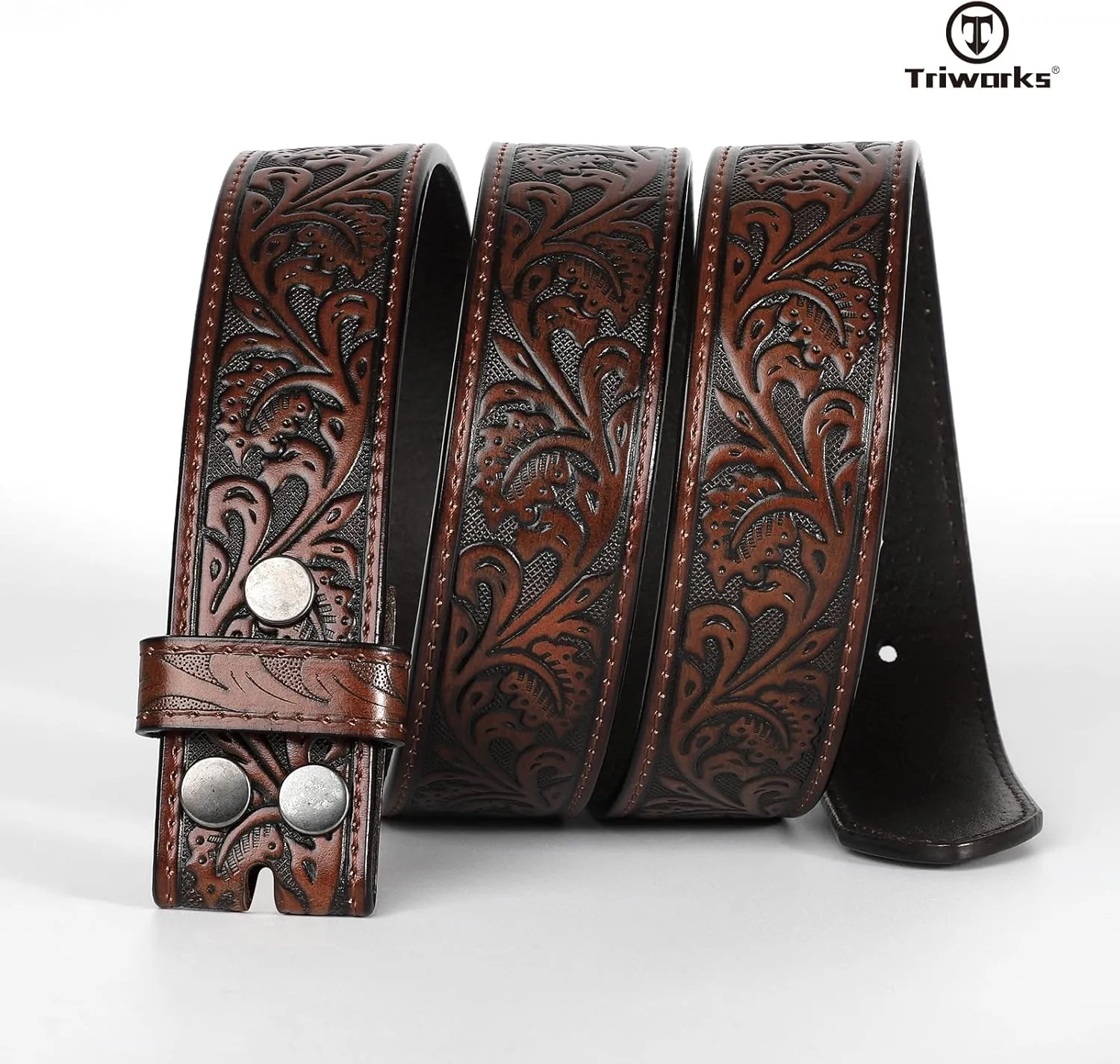Western Belt Strap for Men without Buckle 1.5" Wide Floral Engraved Embossed Leather Belt Strap