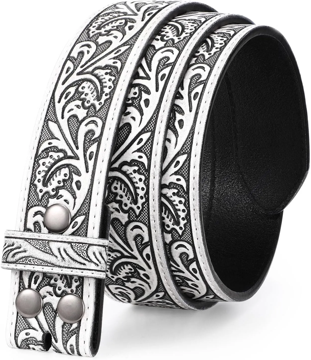 Western Belt Strap for Men without Buckle 1.5" Wide Floral Engraved Embossed Leather Belt Strap