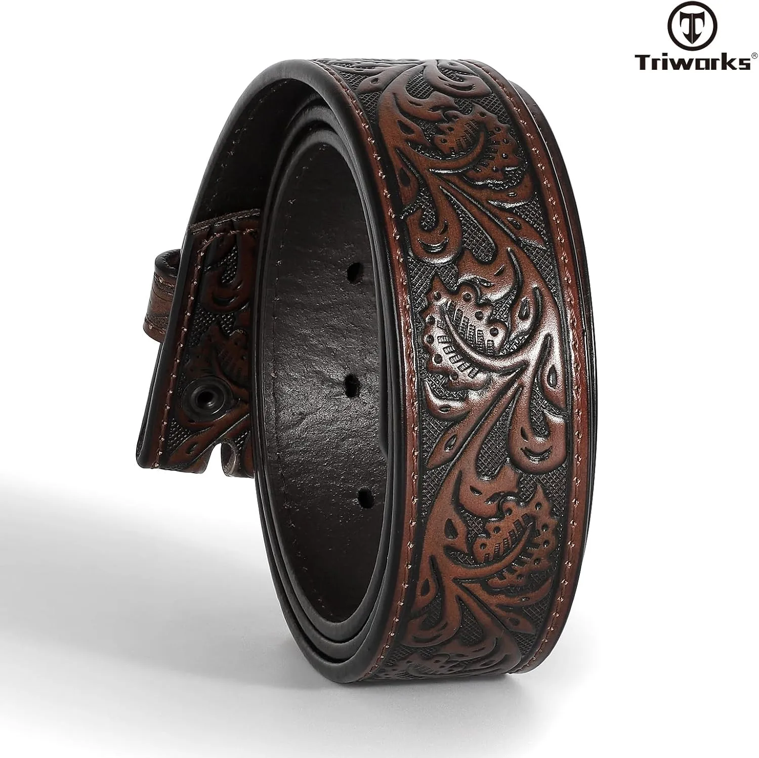 Western Belt Strap for Men without Buckle 1.5" Wide Floral Engraved Embossed Leather Belt Strap