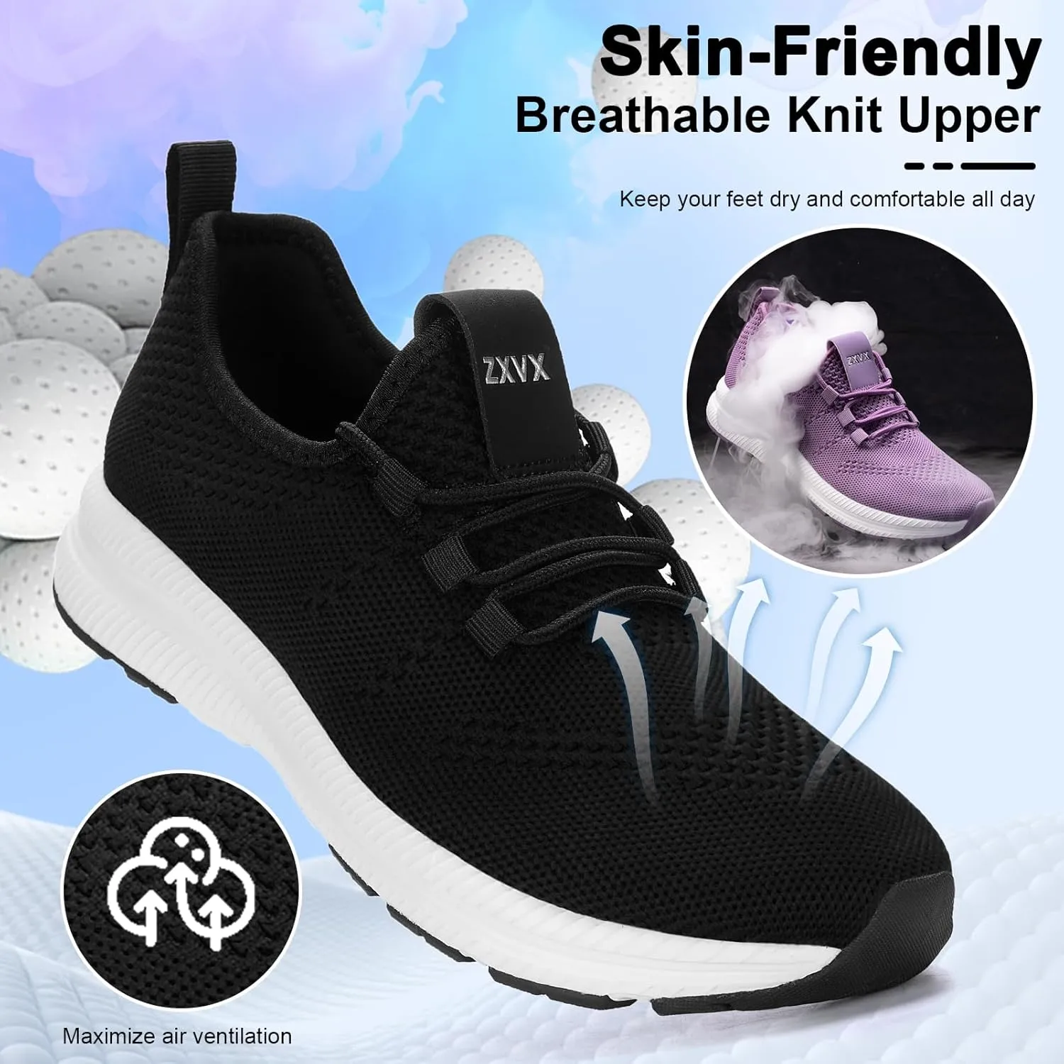Wide Toe Box Shoes Women Non-Slip Wide Width Sneakers Ultra Light Extra Wide Road Running Shoes for Women Breathable Tennis Walking Gym Workout Trainer 6-12