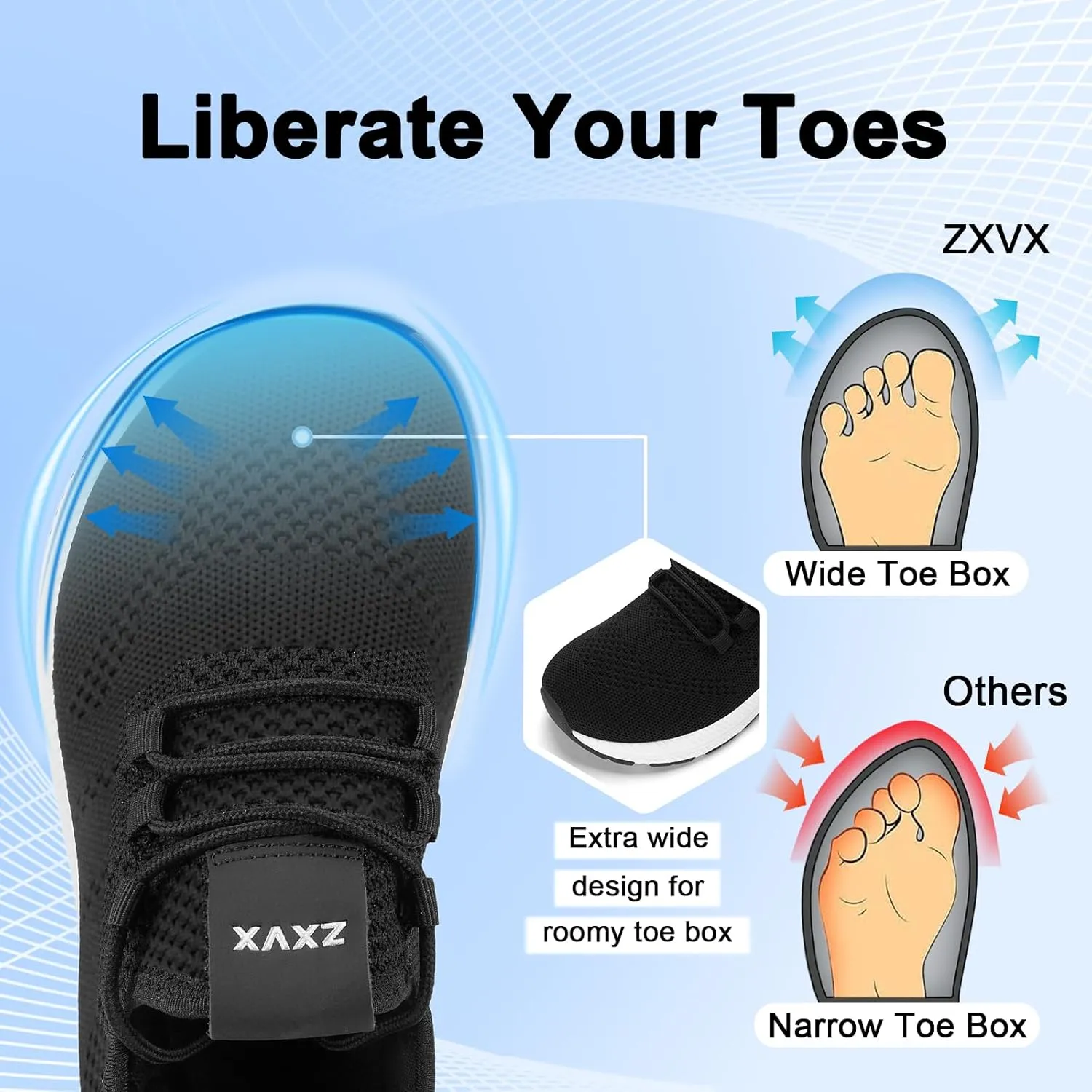 Wide Toe Box Shoes Women Non-Slip Wide Width Sneakers Ultra Light Extra Wide Road Running Shoes for Women Breathable Tennis Walking Gym Workout Trainer 6-12