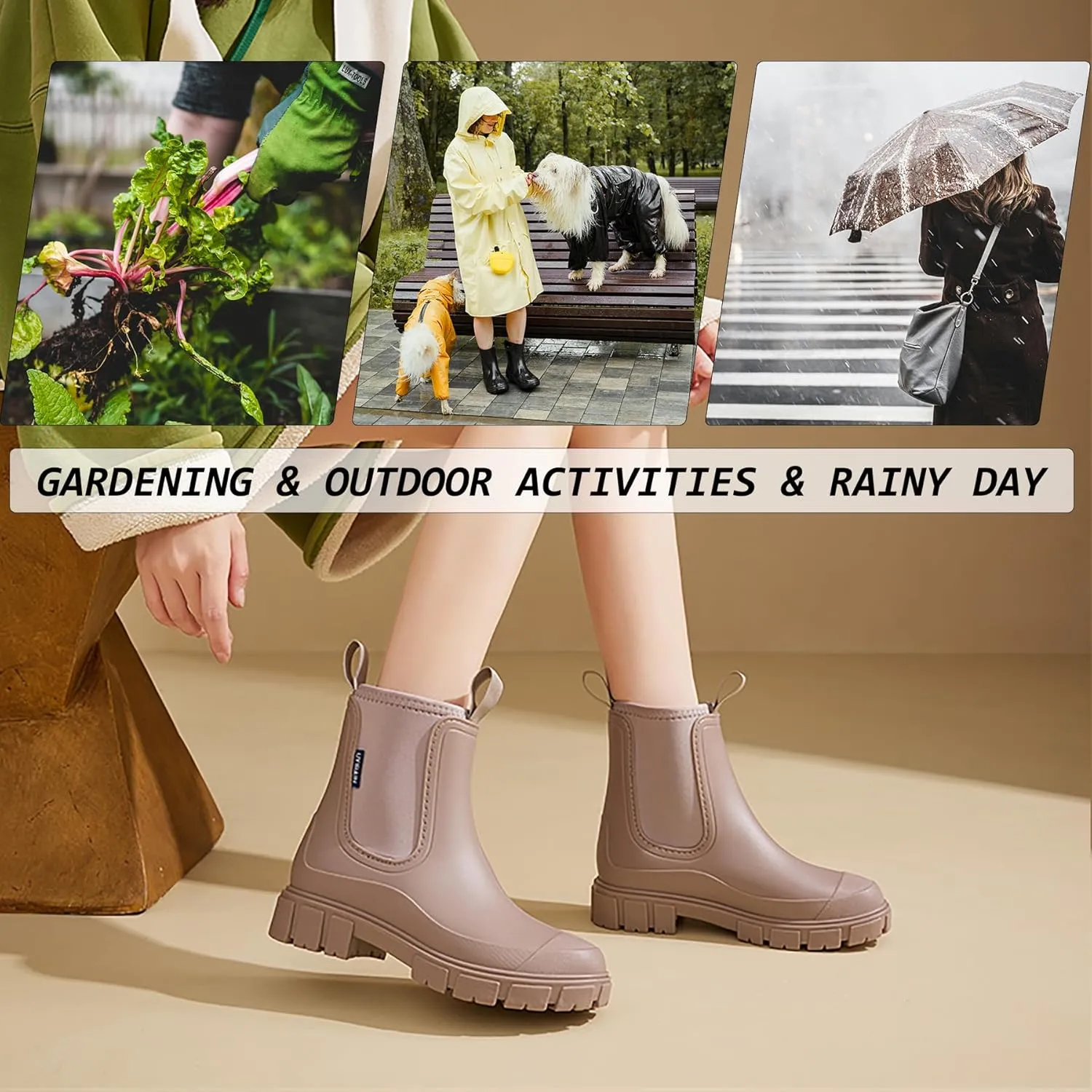Womens Ankle Rain Boots Waterproof Lightweight Slip Resistant Fashion Garden Booties