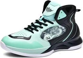 Womens Fashion Graffiti Leather High Top Basketball Shoes Lace Up Casual Non-Slip Tennis Travel Combat Training Shoes