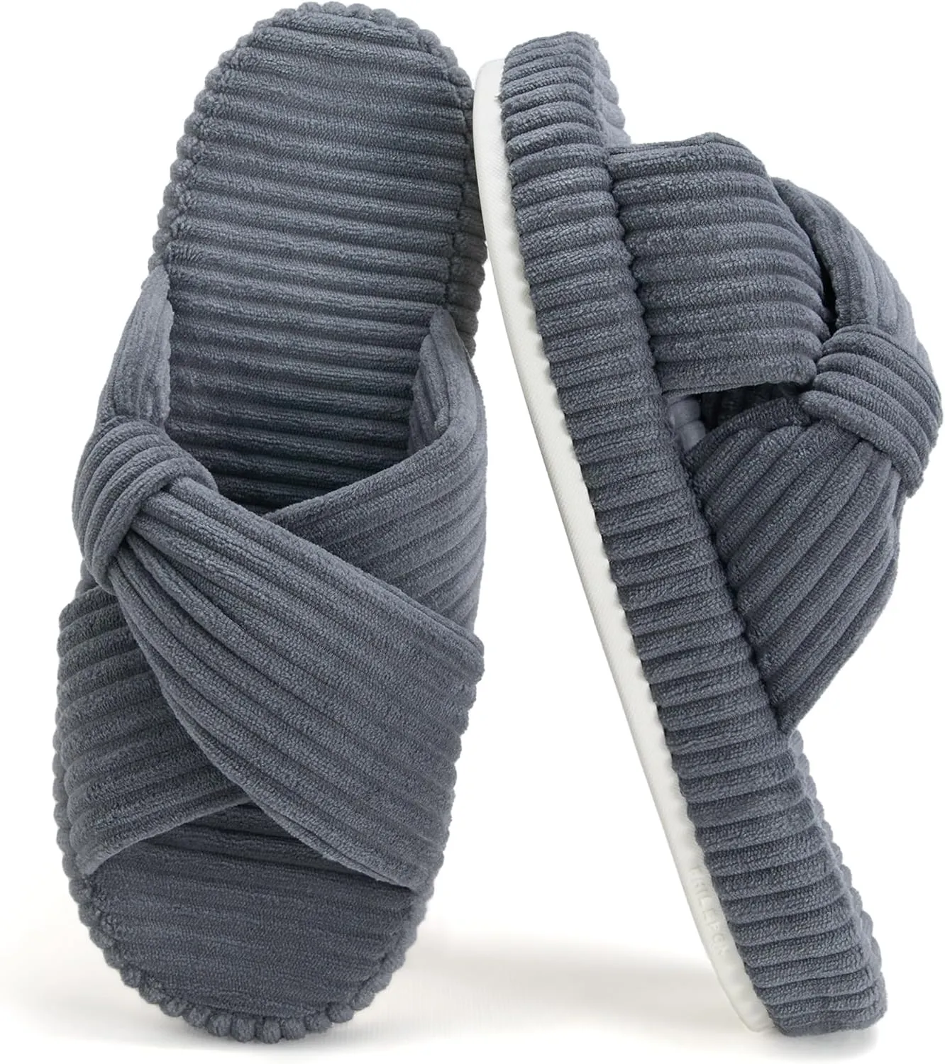 Women's House Slippers Corduroy Indoor Slippers Memory Foam Bedroom Open Toe Slippers Cross Band House Shoes