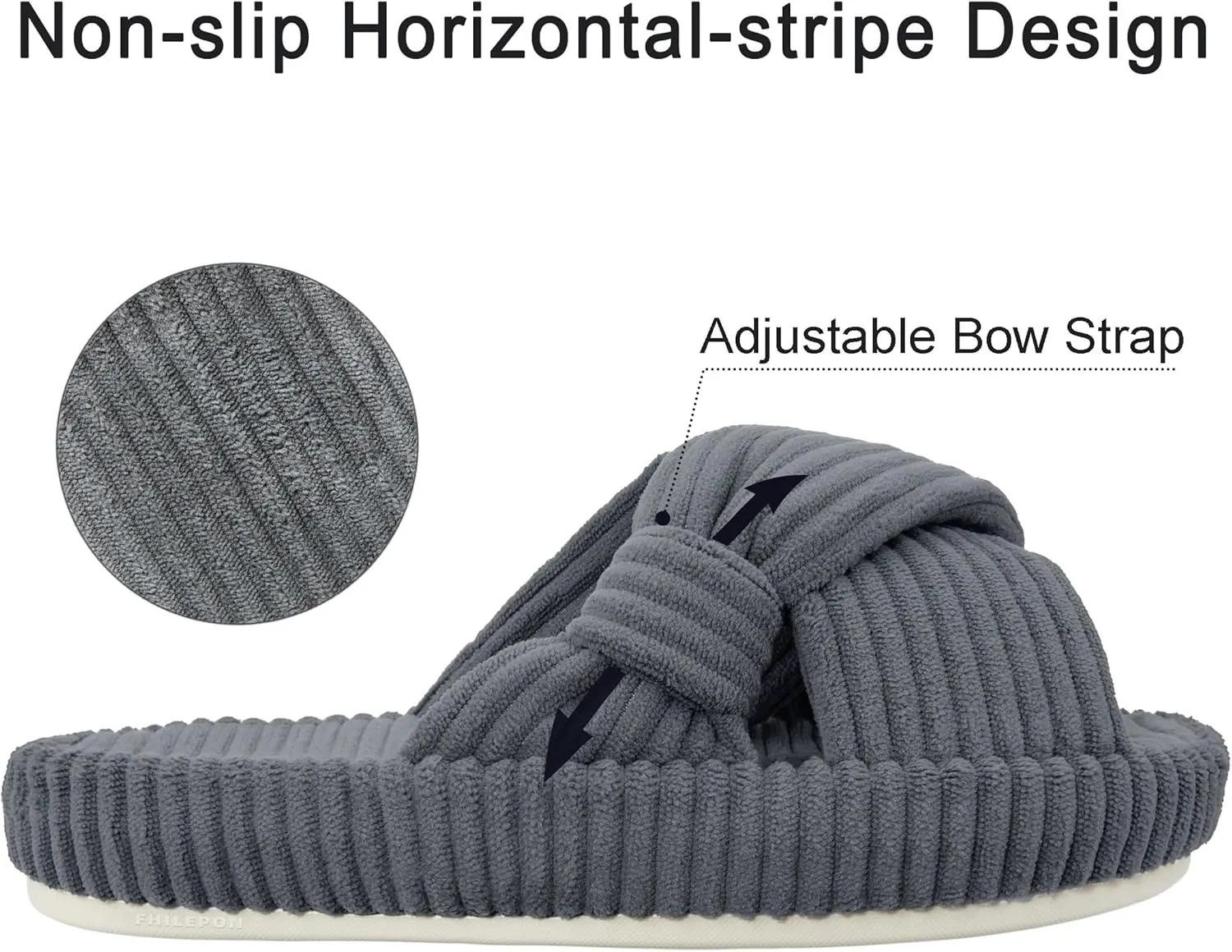 Women's House Slippers Corduroy Indoor Slippers Memory Foam Bedroom Open Toe Slippers Cross Band House Shoes