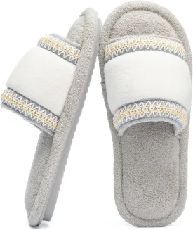 Women's Open Toe Slippers with Memory Foam Fuzzy House Slippers Indoor Outdoor Soft Anti-Skid Warm Gifts for Women Mom