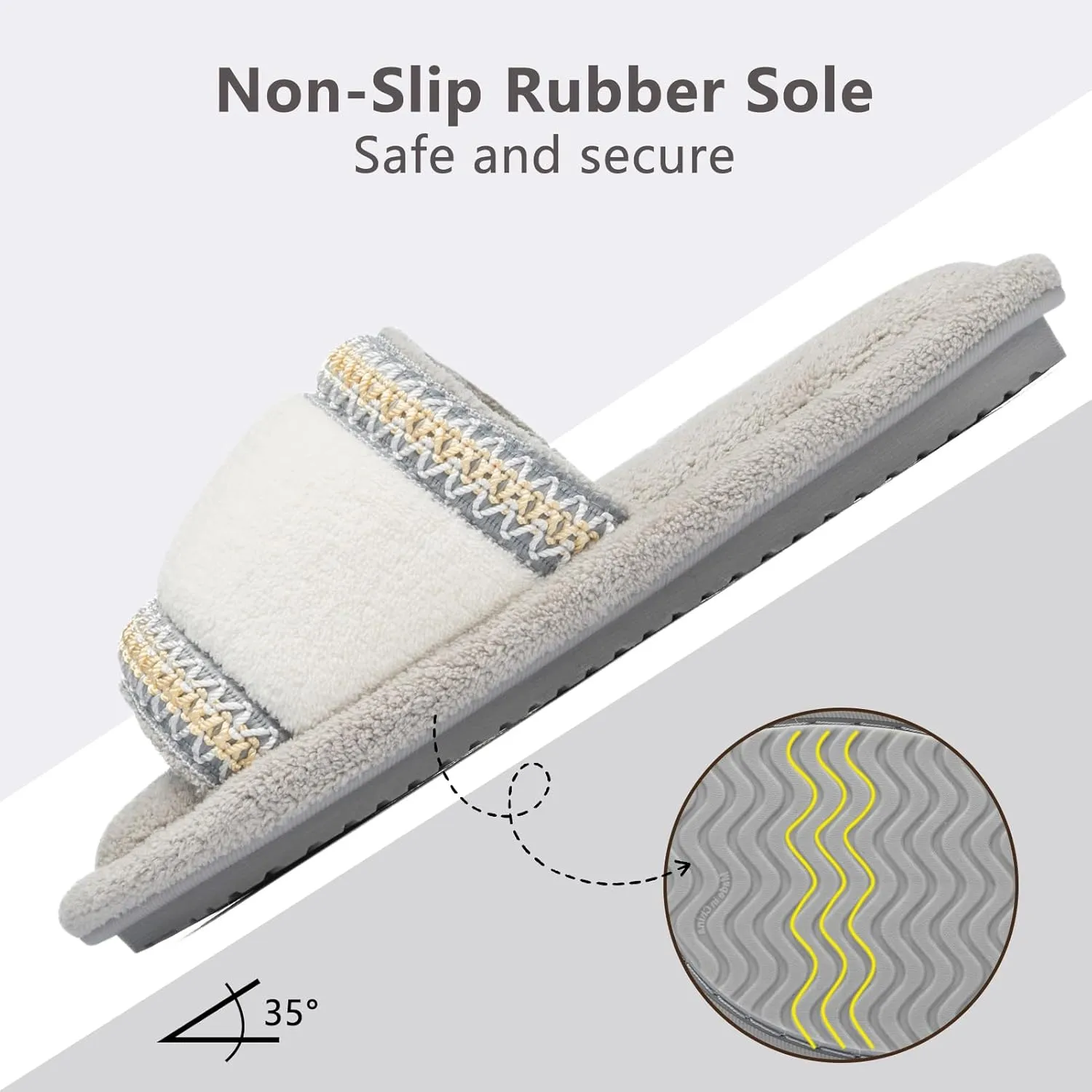 Women's Open Toe Slippers with Memory Foam Fuzzy House Slippers Indoor Outdoor Soft Anti-Skid Warm Gifts for Women Mom