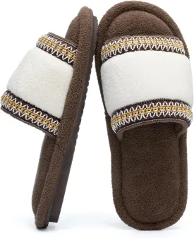 Women's Open Toe Slippers with Memory Foam Fuzzy House Slippers Indoor Outdoor Soft Anti-Skid Warm Gifts for Women Mom
