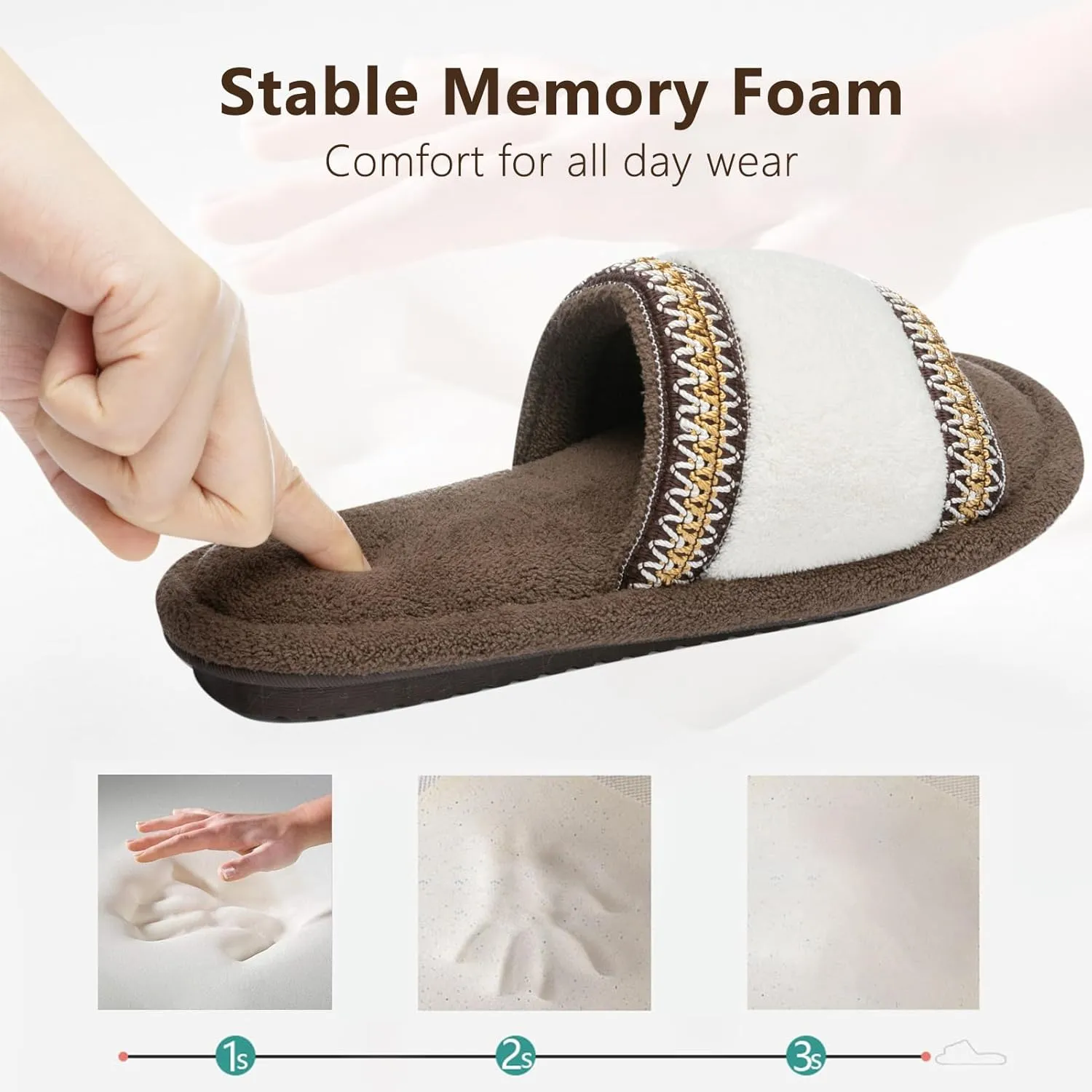 Women's Open Toe Slippers with Memory Foam Fuzzy House Slippers Indoor Outdoor Soft Anti-Skid Warm Gifts for Women Mom