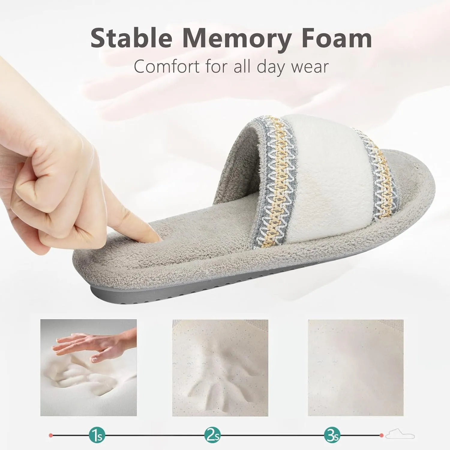 Women's Open Toe Slippers with Memory Foam Fuzzy House Slippers Indoor Outdoor Soft Anti-Skid Warm Gifts for Women Mom