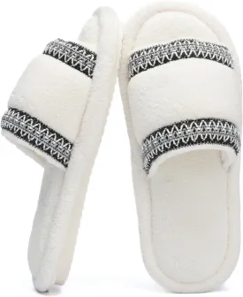 Women's Open Toe Slippers with Memory Foam Fuzzy House Slippers Indoor Outdoor Soft Anti-Skid Warm Gifts for Women Mom