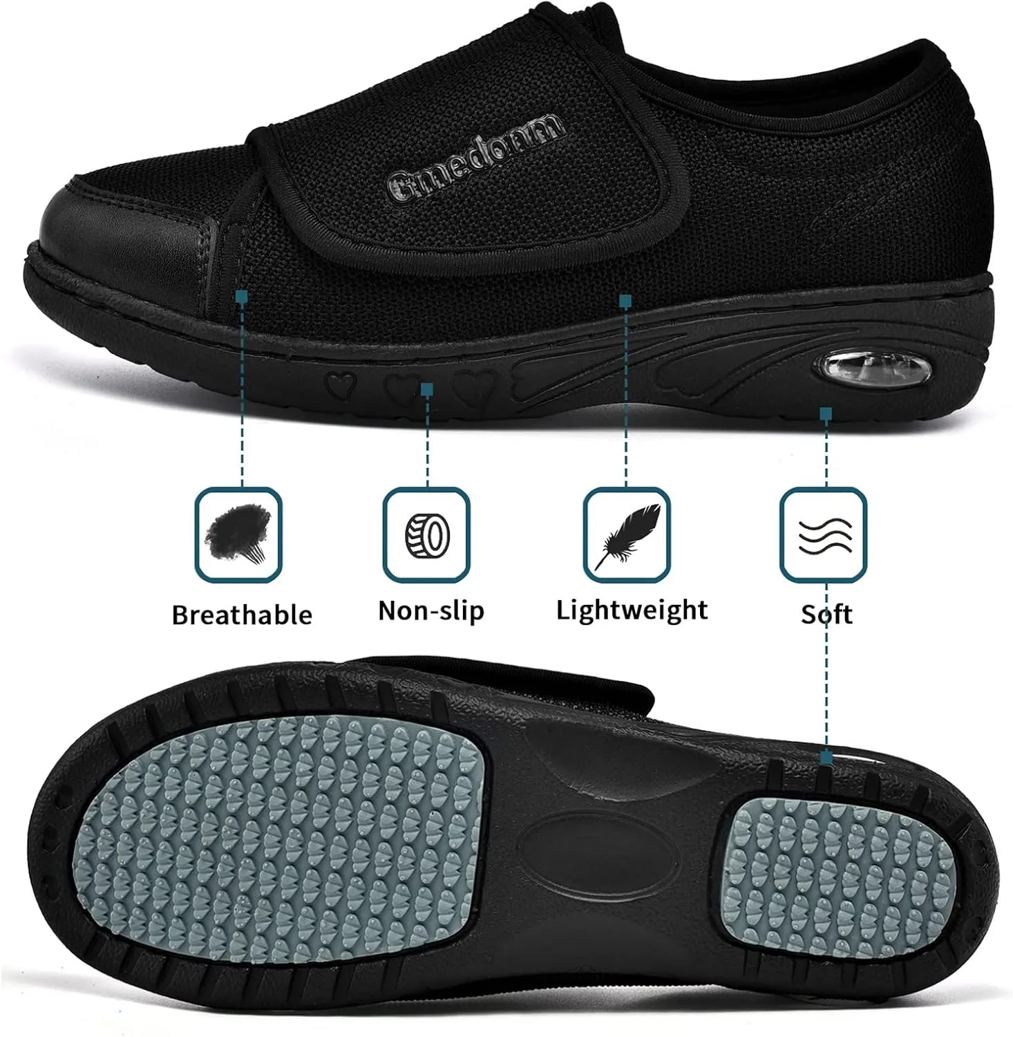 Women's Wide Shoes with Adjustable Lightweight for Diabetic Edema Plantar Fasciitis Bunions Arthritis Swollen Feet Air Cushion Bottom Fattening and Widening Elderly Shoes