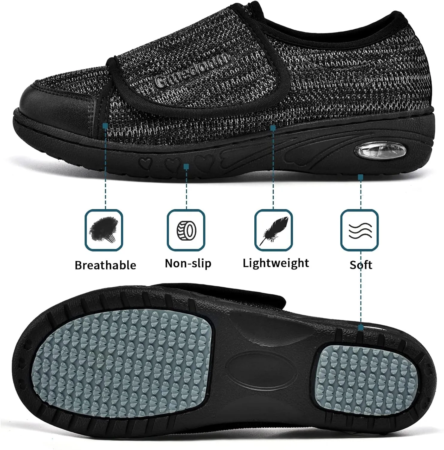 Women's Wide Shoes with Adjustable Lightweight for Diabetic Edema Plantar Fasciitis Bunions Arthritis Swollen Feet Air Cushion Bottom Fattening and Widening Elderly Shoes
