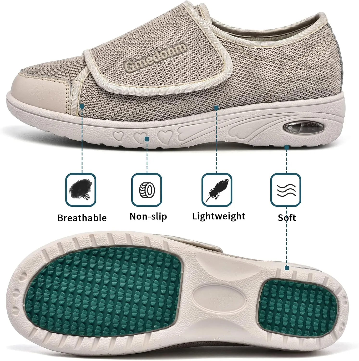 Women's Wide Shoes with Adjustable Lightweight for Diabetic Edema Plantar Fasciitis Bunions Arthritis Swollen Feet Air Cushion Bottom Fattening and Widening Elderly Shoes