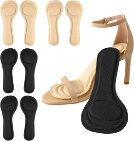 XINIFOOT 4 Pairs High Heel Inserts Women, 3/4 Length Women Thin Shoe Insoles for High Heels, Pumps, Open Toes, Flats, and Sandals, Cushion for Heel and Ball of The Foot, Shock Absorption (Black Beige)