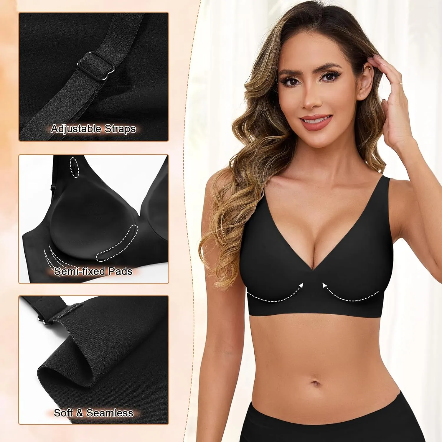 Yusongirl Deep V Low Back Bra for Women Wirefree Seamless Bra Multiway Convertible Strap Padded Bra Comfort Lifting Bra