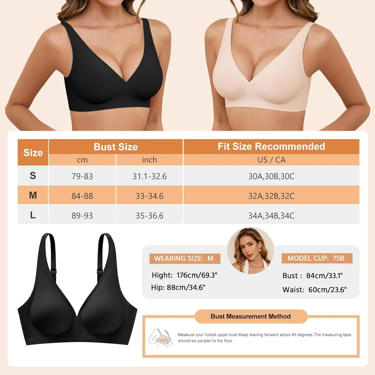 Yusongirl Deep V Low Back Bra for Women Wirefree Seamless Bra Multiway Convertible Strap Padded Bra Comfort Lifting Bra