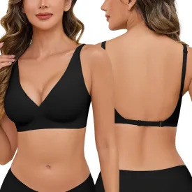 Yusongirl Deep V Low Back Bra for Women Wirefree Seamless Bra Multiway Convertible Strap Padded Bra Comfort Lifting Bra