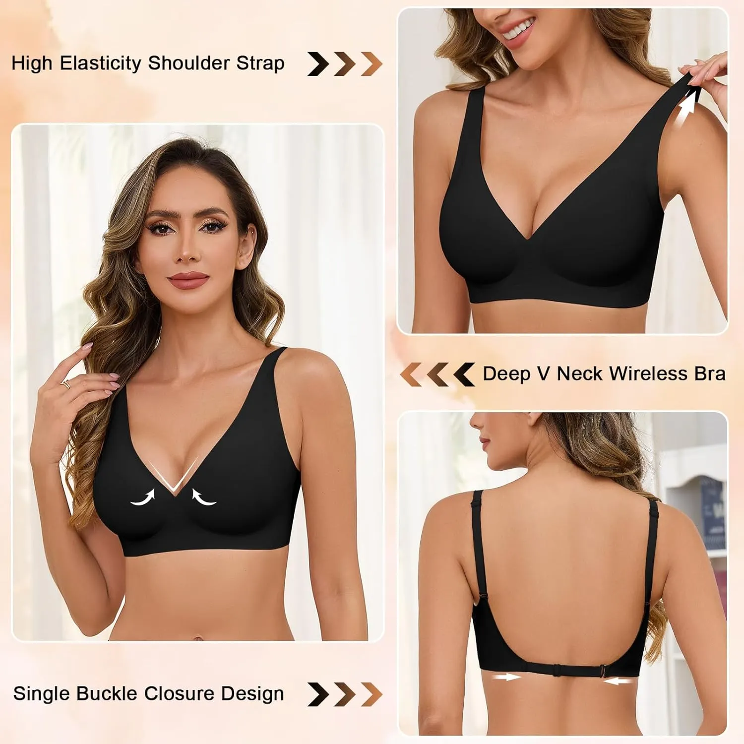 Yusongirl Deep V Low Back Bra for Women Wirefree Seamless Bra Multiway Convertible Strap Padded Bra Comfort Lifting Bra