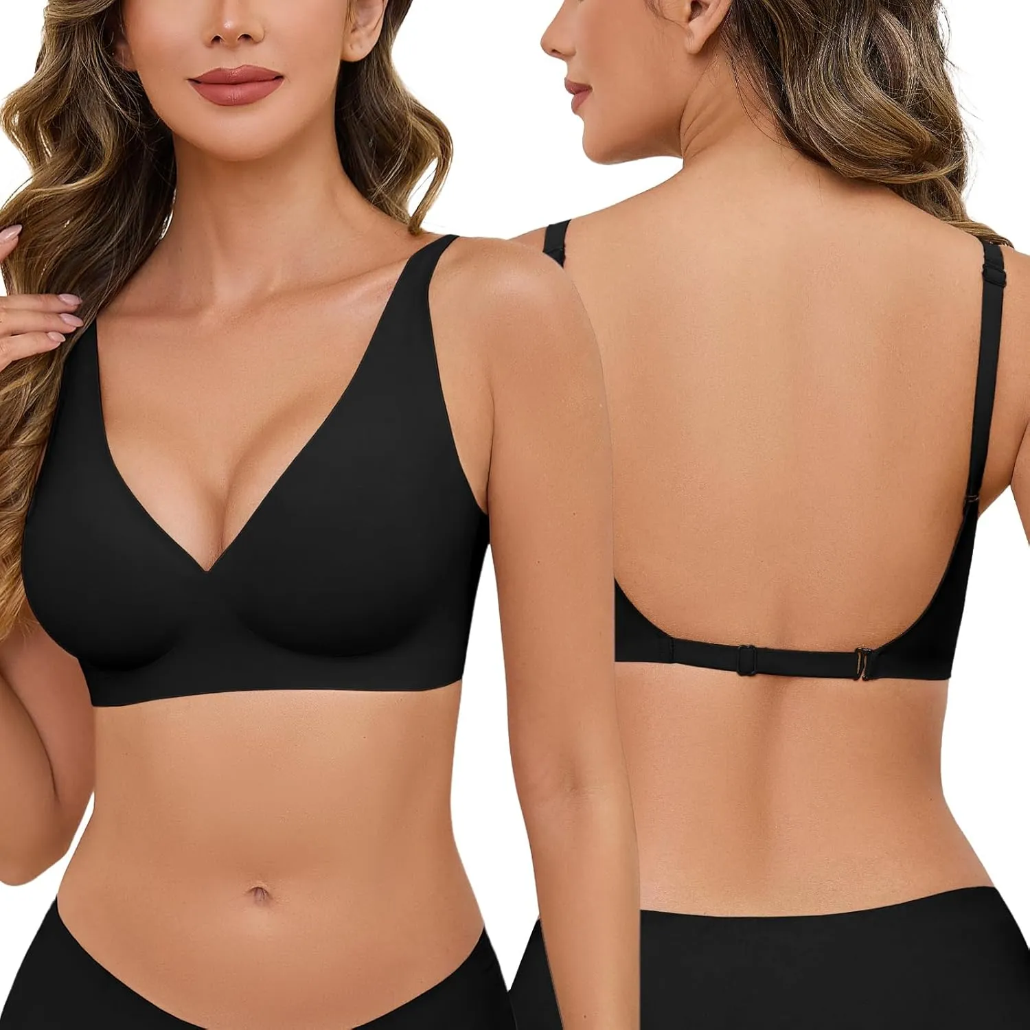 Yusongirl Deep V Low Back Bra for Women Wirefree Seamless Bra Multiway Convertible Strap Padded Bra Comfort Lifting Bra